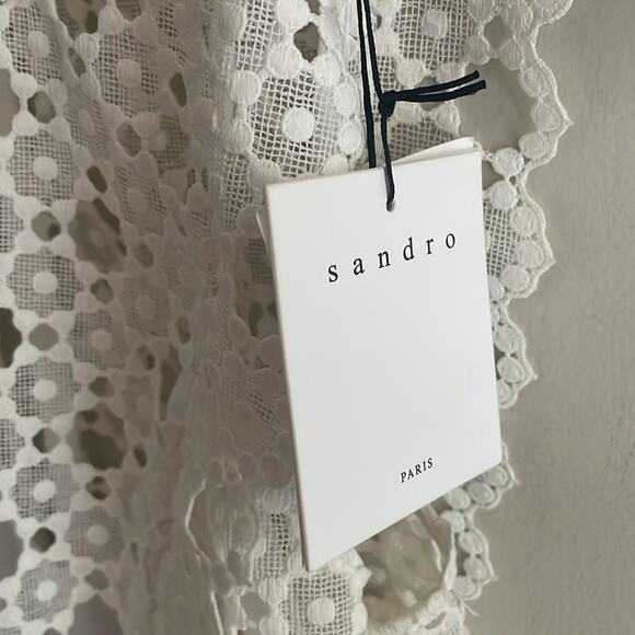 SANDRO PARIS Gab Floral-Lace Pattern Dress Pink White - Picture 8 of 16